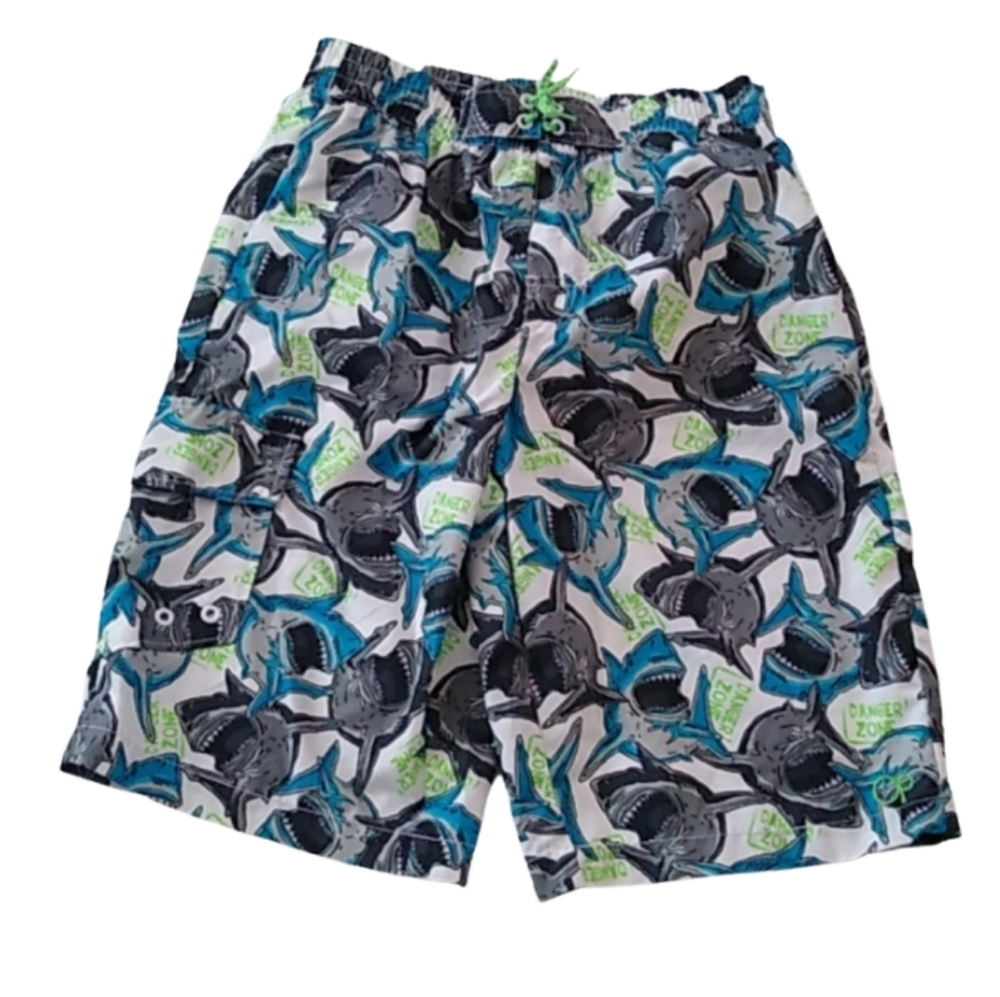 Ocean Pacific OP Boys Danger Zone Sharks Swim Trunks, XL 14/16
